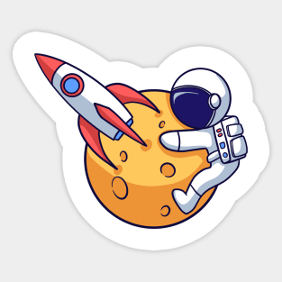 Astronaut Hugging the Moon Sticker